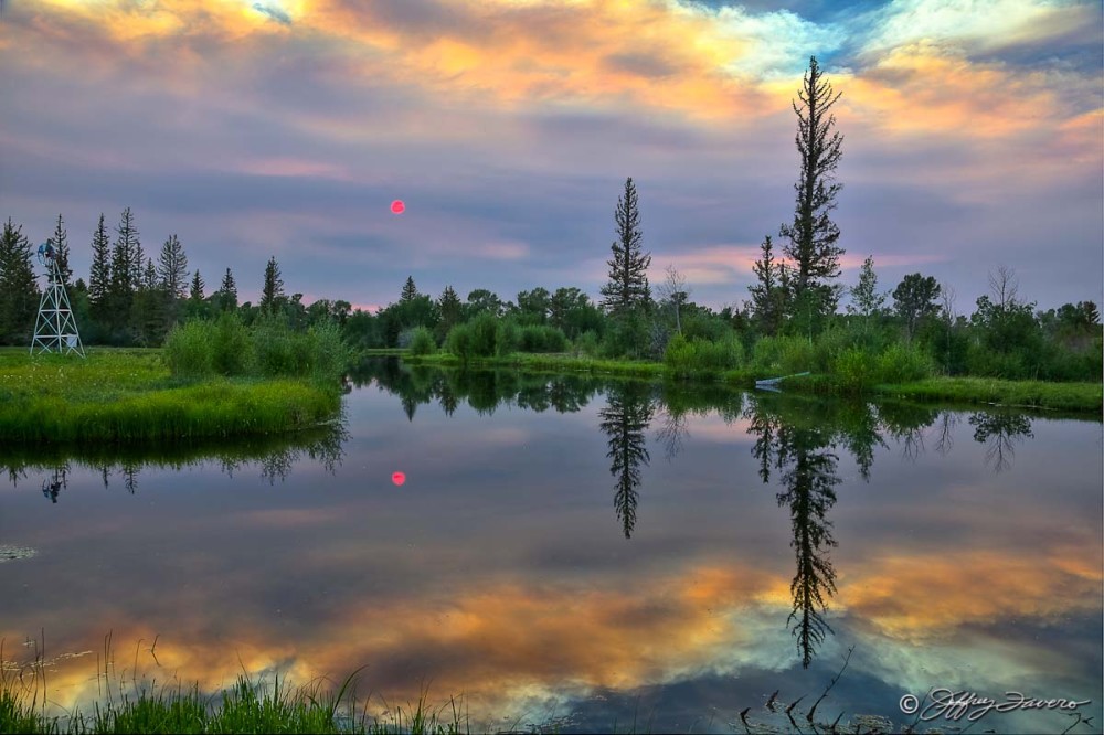 Red Sun Pond Reflection