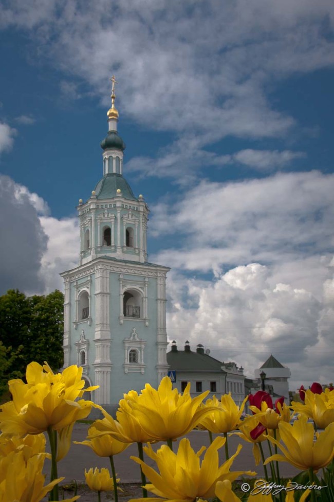 Yellow Flowers And Church Tower
