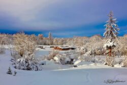 Winter Sunrise On Cabins